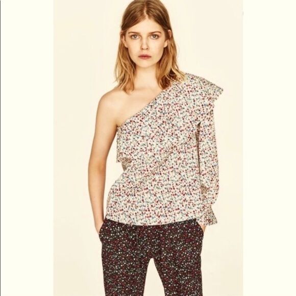 Zara Basics Floral One Shoulder Top - Picture 1 of 10